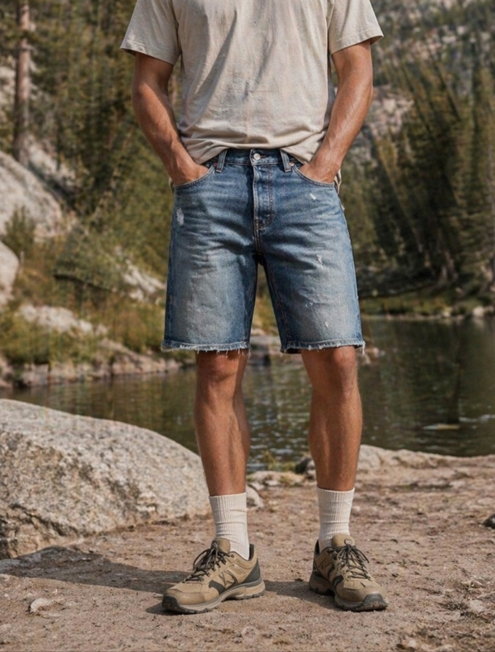 Levi’s 501 Men’s Distressed Denim Shorts Blue Cotton Blend Raw Hem Casual